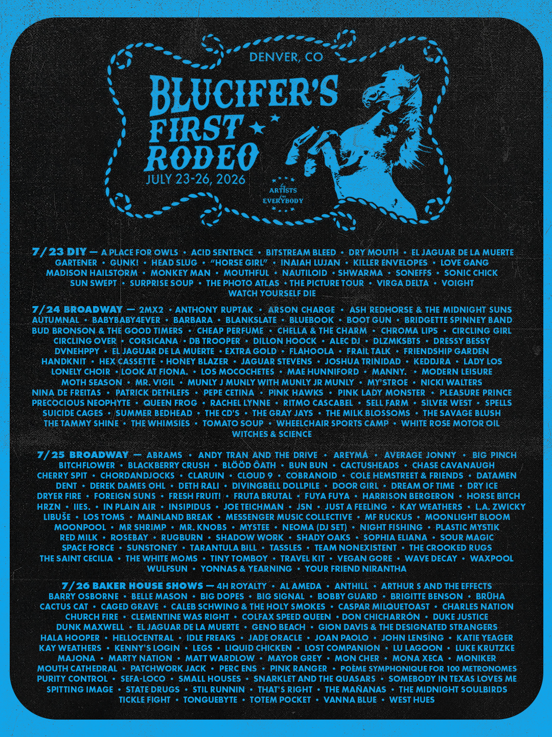 Blucifer's First Rodeo — Full Lineup